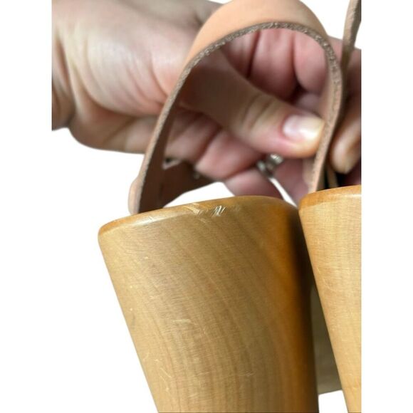 Anthropologie Swedish Hasbeens Braided Sky High Clogs Leather Wood size 39 Peach - Picture 13 of 15